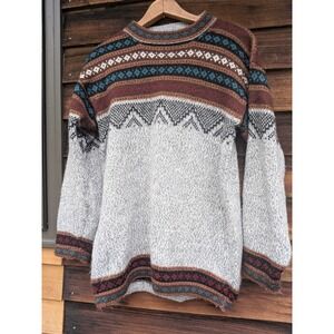 Alpaca Mens Multicolor Aztec Long Sleeve Soft Peru Pullover Sweater Size Medium
